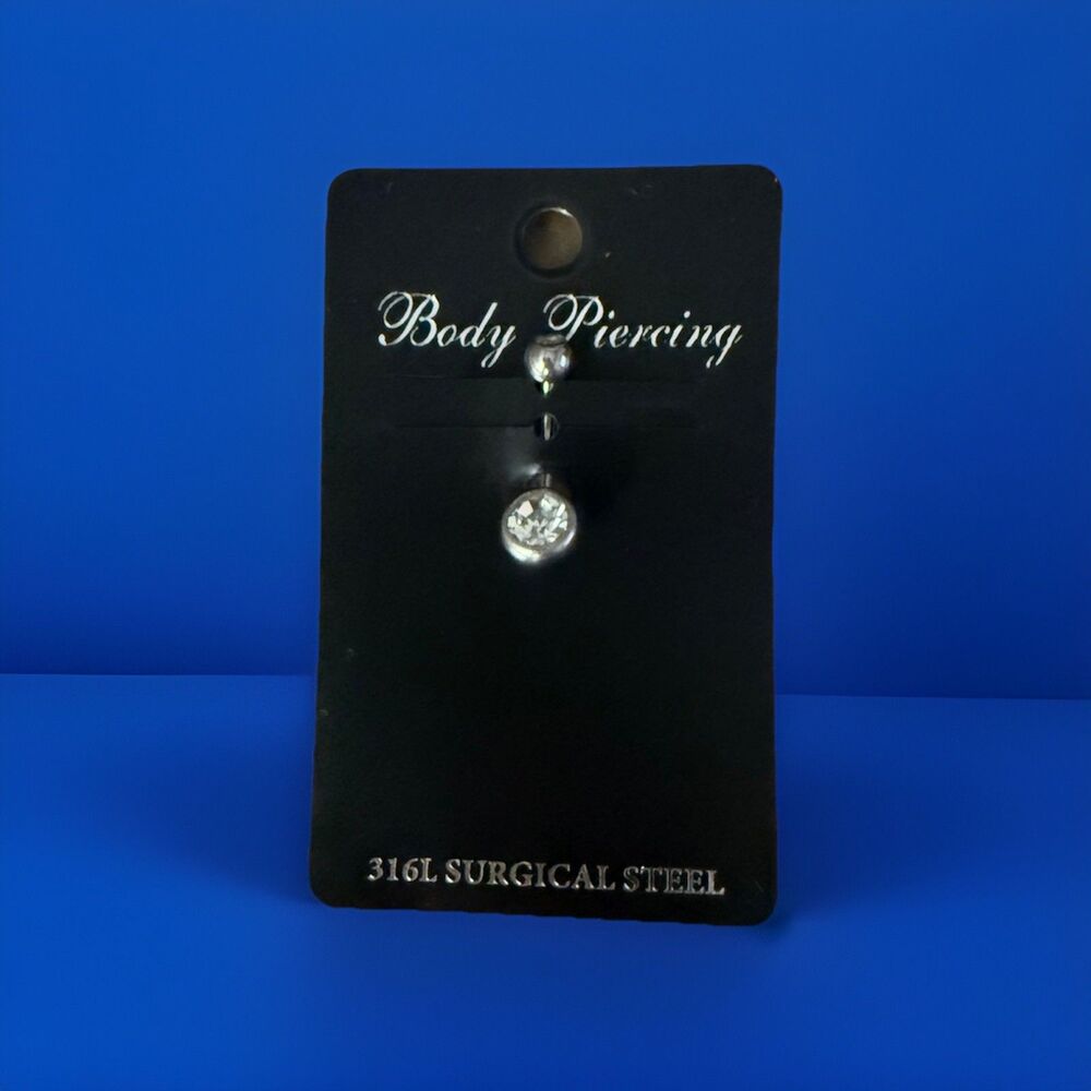 Surgical Steel 14G Round CZ Inlay Fashion Belly Button Ring